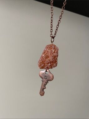 Handmade Iridescent Druzy Key 25 Necklace